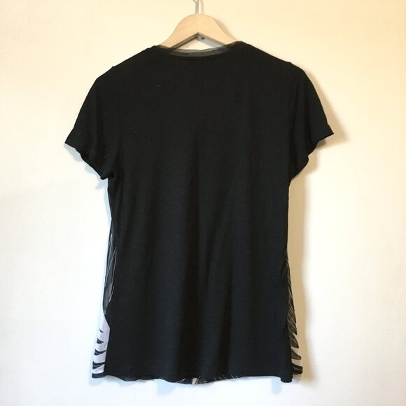 Olsen Europe Beadwork and Sequin Feather Print Black Tee - Picture 2 of 16